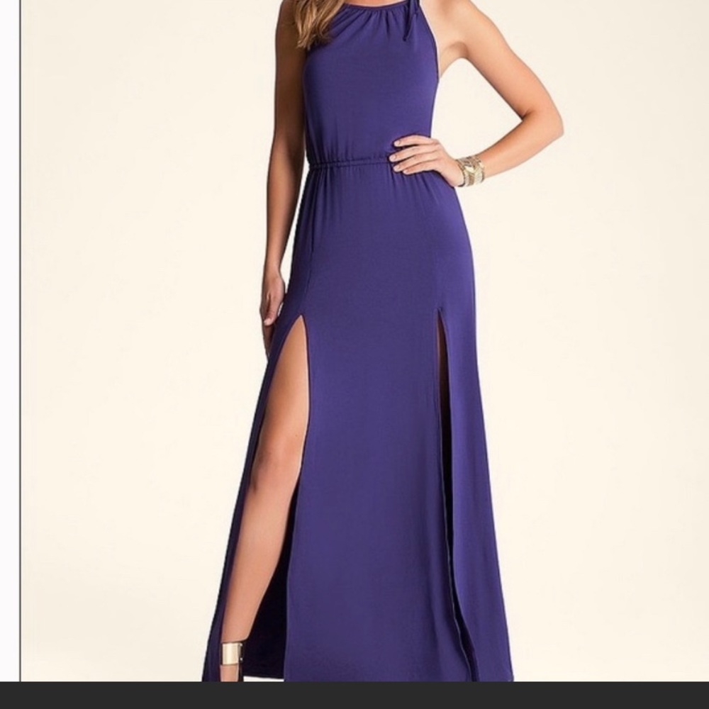 Dress, Halter, maxi dress with left shoulder that ties in a bow